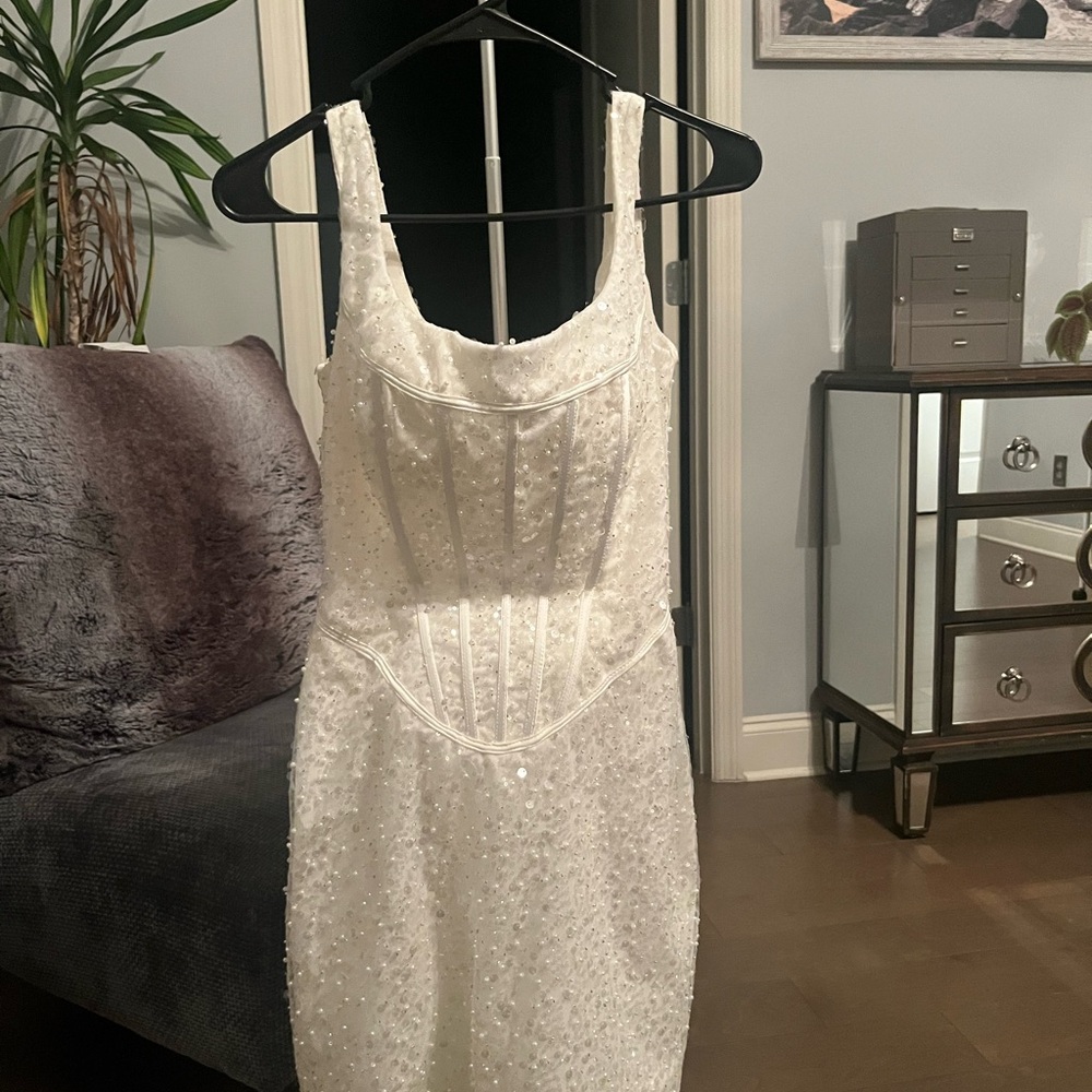 Portia and Scarlett Cream Sequin Sheath Dress